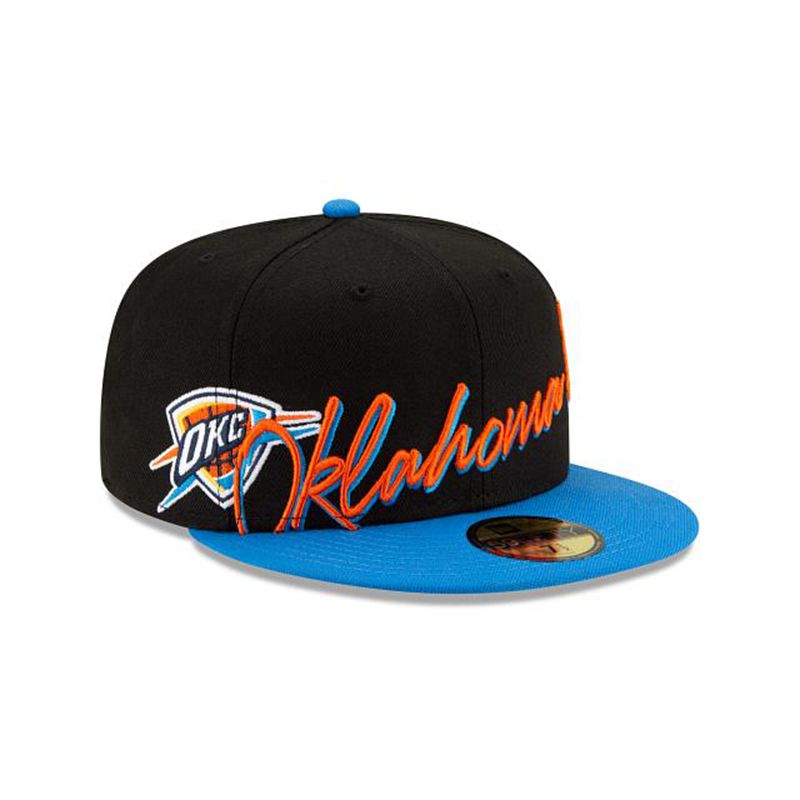 NBA Oklahoma City Thunder Cursive 59Fifty Fitted (WBB7089) - Black New Era Caps